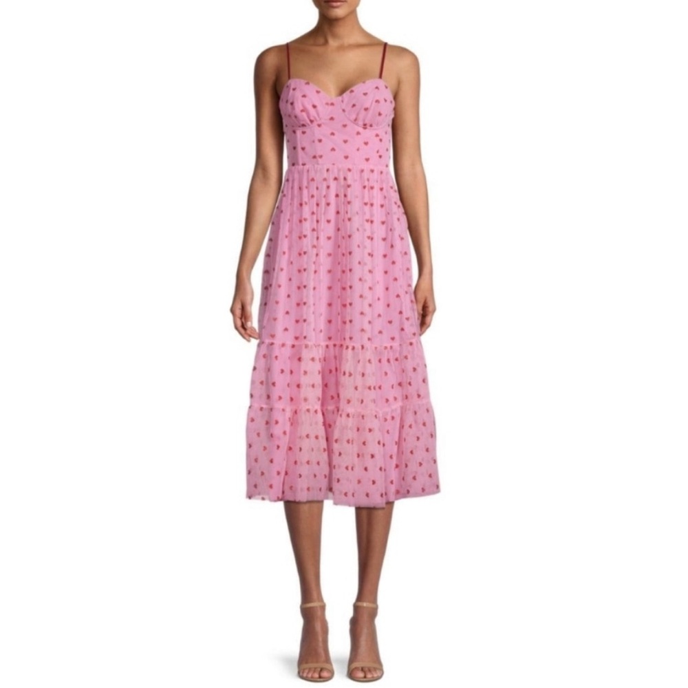 Betsey Johnson Heart Midi Dress Pink with Red Hearts Valentine’s Size 8